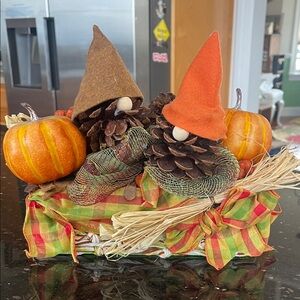 Handcrafted Autumn Pinecone Gnome Centerpiece with Pumpkins